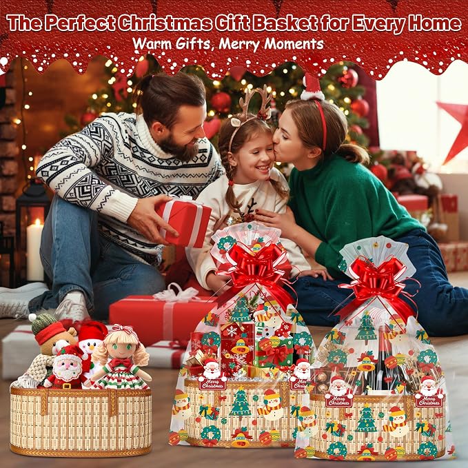2 Set Baskets for Gifts Empty, Large Bamboo Christmas Gift Baskets - Image 6