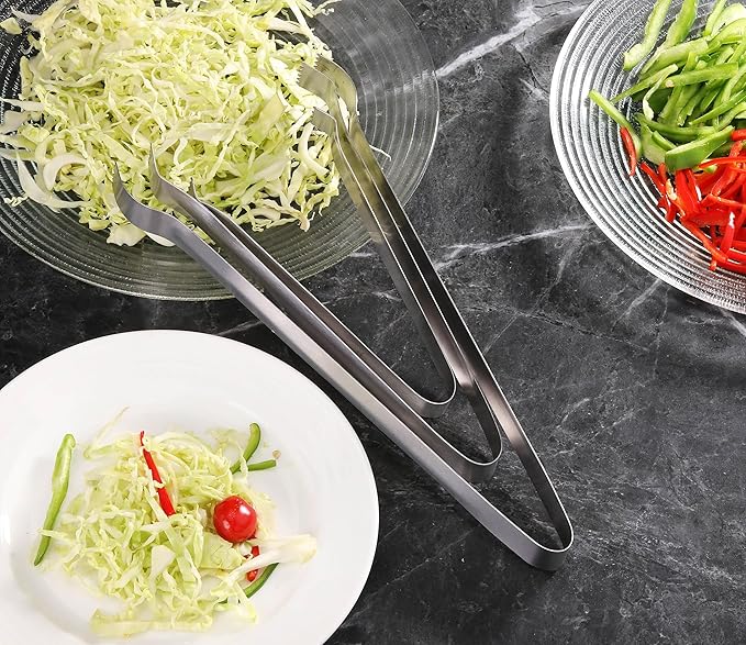Serving Tongs in Silver Stainless Steel with Satin Finish