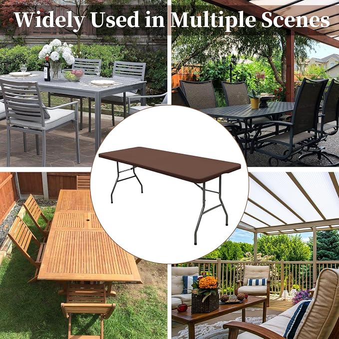 10 Pack Fitted Tablecloth for 8 Foot Rectangle Tables, Coffee Elastic Outdoor - Image 4