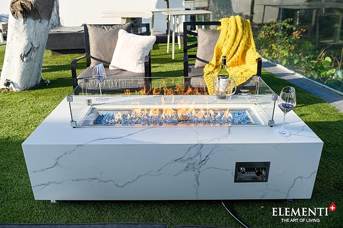 Elementi+ | Carrara Gas Fire Pit | Marble Porcelain & Metal Frame | 60" - Image 8