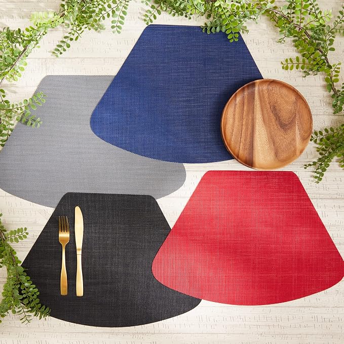 DII PVC Tabletop Collection Woven Indoor/Outdoor, Wedge Placemat Set, Tango Red - Image 5