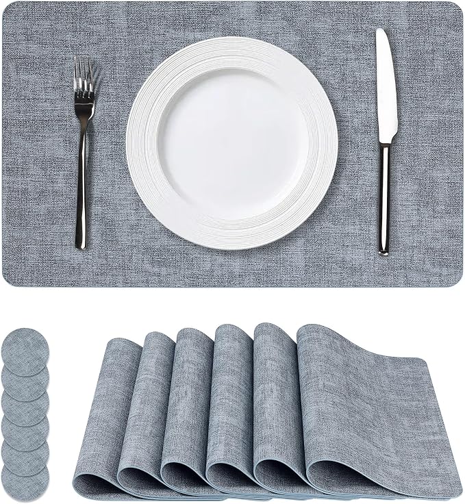 Vinyl Placemats Set of 6, Faux Leather Waterproof and Heat Resistant Place Mats by NCUE