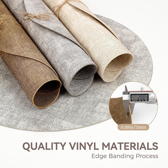 13" Round Placemats Set of 4, Reversible Faux Leather Heat Resistant Table Mats - Image 5
