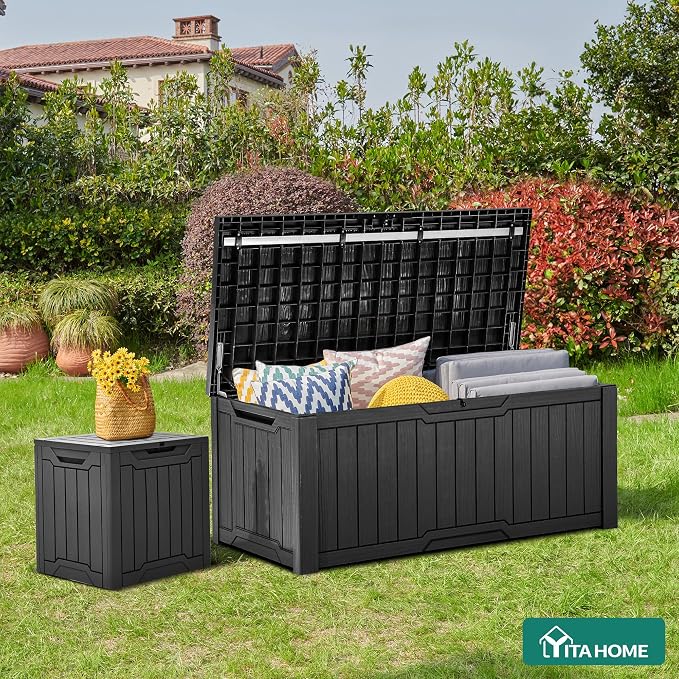YITAHOME 120 Gallon Large Deck Box, Resin Outdoor Storage Box - Image 6
