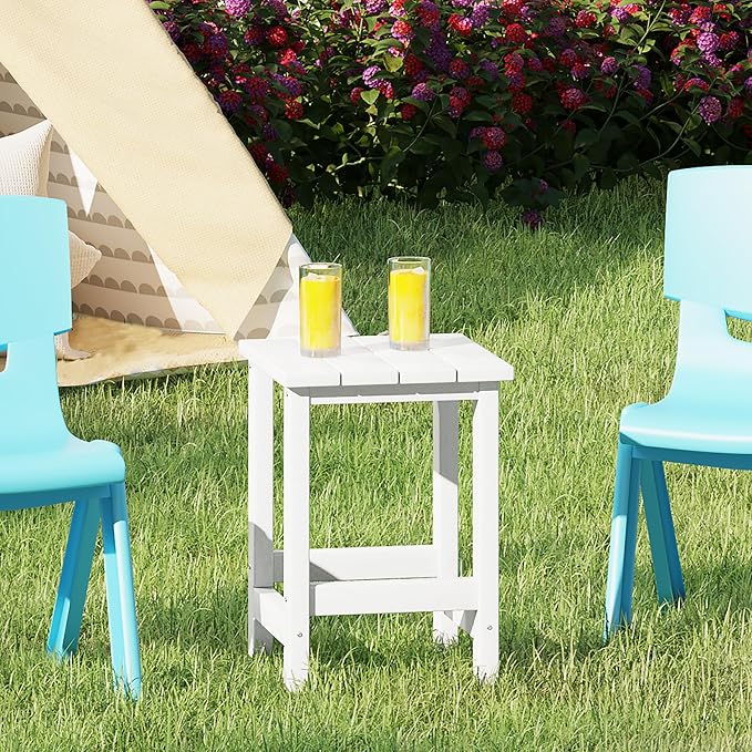 Costaelm Kids Outdoor Side Table, Small Patio HDPE Adirondack Square Table - Image 2