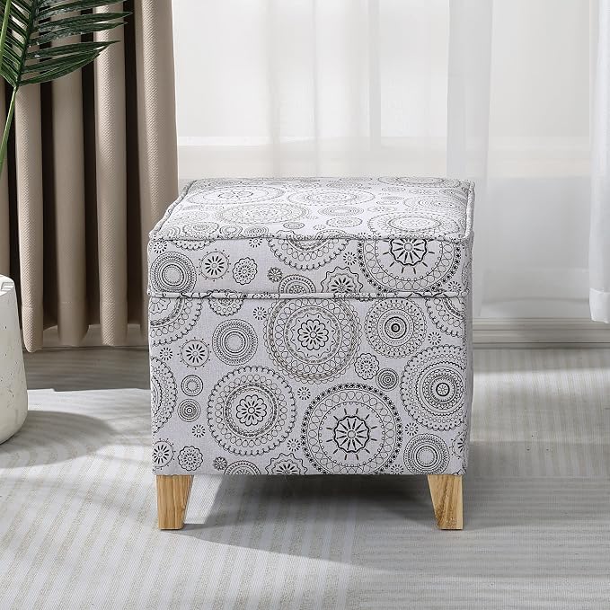 Adeco 17" Square Ottoman with Storage, Small Mandala-Persian Flower Pattern - Image 5