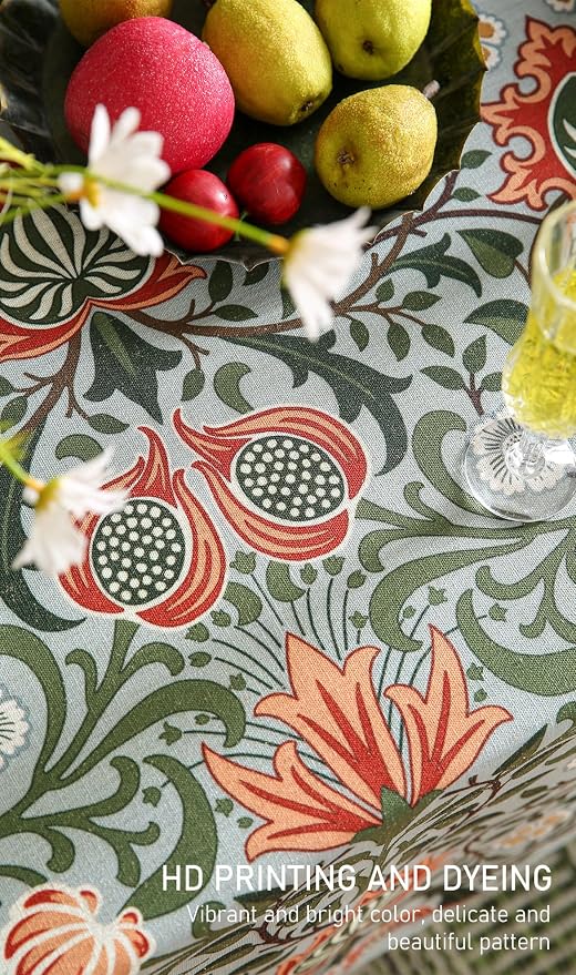 ISAENNE Designer Bohemian Linen Green Small Square Tablecloth, Floral Indoor - Image 6