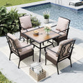 MFSTUDIO 5 Pieces Patio Dining Set, Outdoor 37" Square Wood-Like Table by MFSTUDIO
