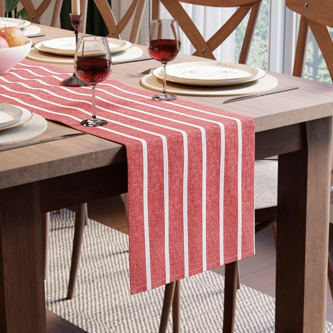 Encasa XO Cotton Dining Table Runner | Roma Red Stripes | Size 13x72 in by EncasaXO