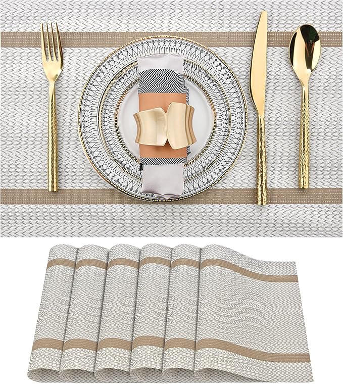 SLKQG Beige White Placemats Set of 6 by SLKQG