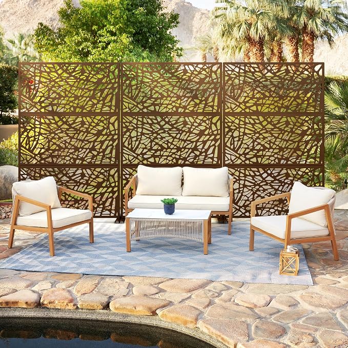 Metal Privacy Screen Outdoor 72" H×47" W, Freestanding Decorative Privacy Screen - Image 5