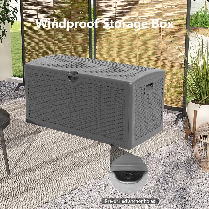 90 Gallon Resin Deck Box, Waterproof Outdoor Storage Bin - Image 6