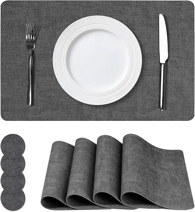 Vinyl Placemats Set of 4, Faux Leather Waterproof and Heat Resistant Place Mats by NCUE
