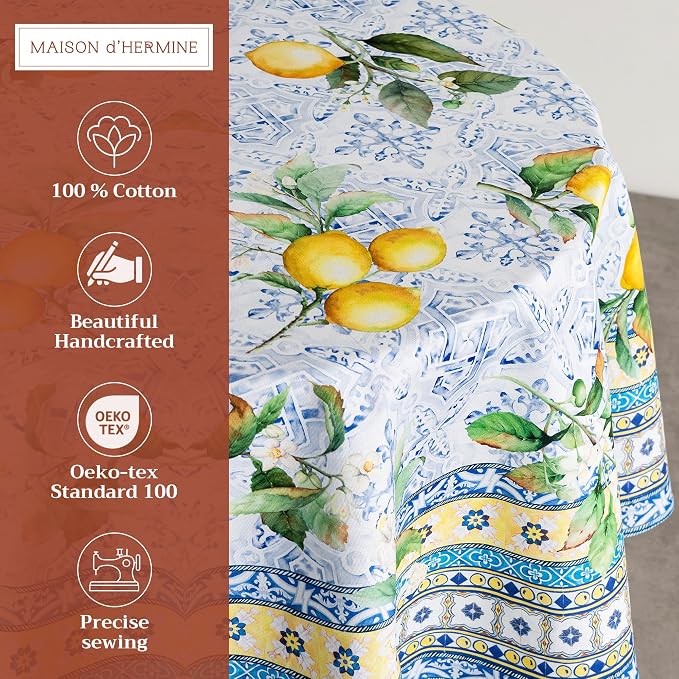 Maison d' Hermine Table Cloth Round Table 100% Cotton 63 Inches Tablecloth - Image 2
