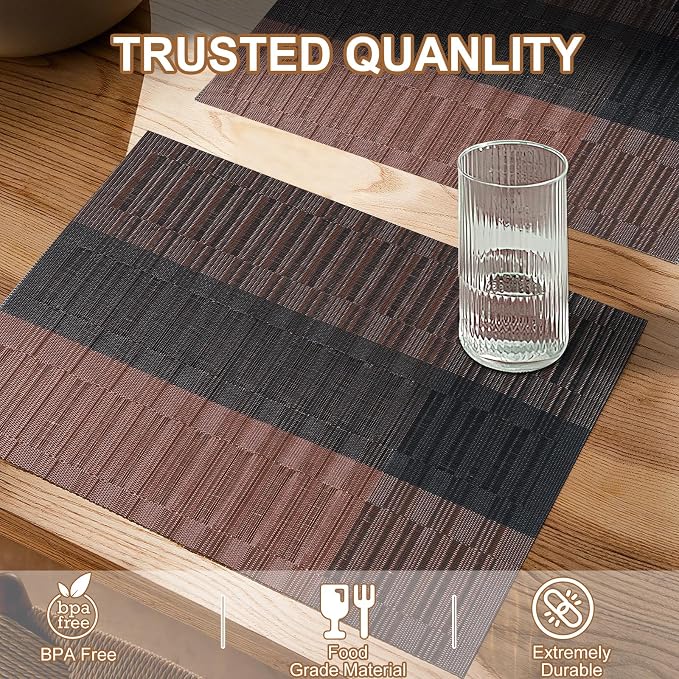 BETEAM Placemats Set of 8, Woven Vinyl Placemat - Image 2