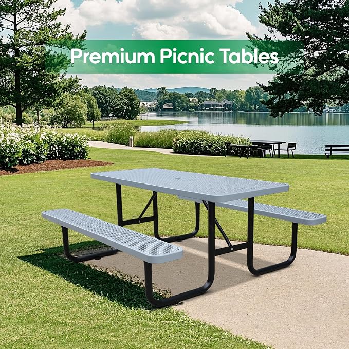 6FT Rectangular Metal Picnic Table - Image 2