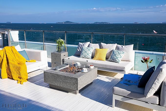 Elementi | Manhattan Gas Fire Pit Cast Concrete 36" Square Fire Table, Outdoor - Image 7