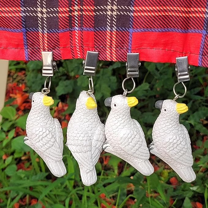 TwoFish Home Set of 4 White Parrot Resin Tablecloth Weights Clips White Parrot - Image 2