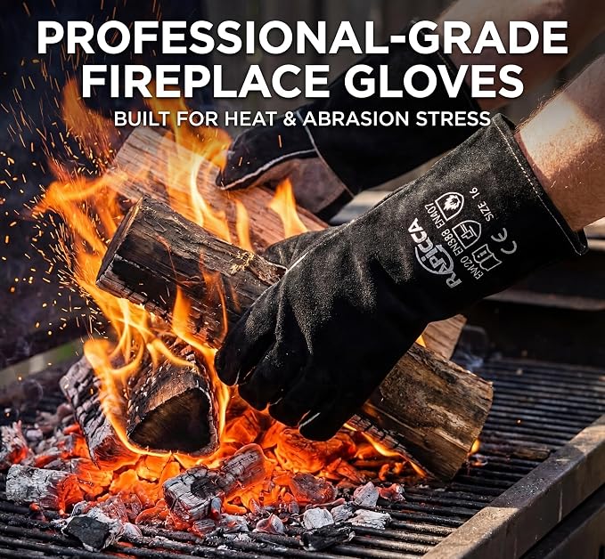RAPICCA Fireplace Gloves Fire Heat Resistant: Black 14IN - Image 3