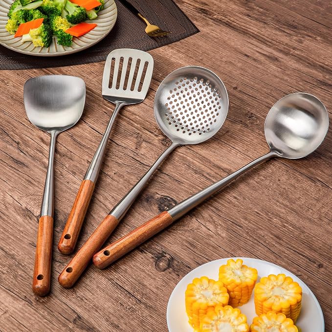 FJNATINH 17inch Wok Spatula and Ladle, Skimmer Spoon, Slotted Turner Spatula - Image 2