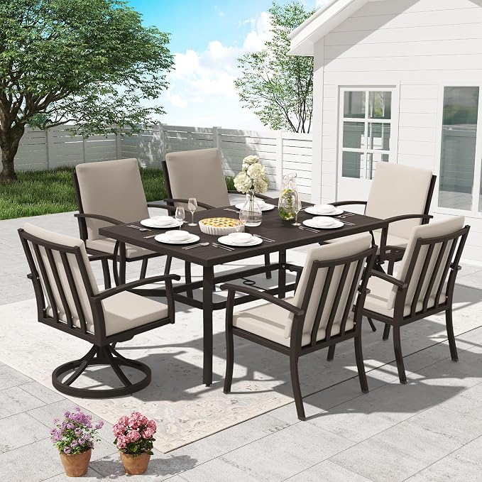 HAPPATIO 7 Piece Patio Dining Set, Aluminum Outdoor Dining Set - Image 2