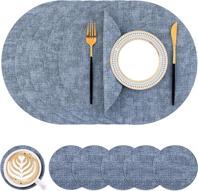 Homaxy Round Faux Leather Placemats and Coasters, Washable Dual-Side Table Mats by Homaxy