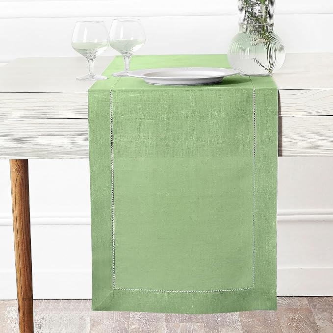 D'Moksha Homes Linen Sage Green Table Runner 108 Inches Long by DMokshaHomes