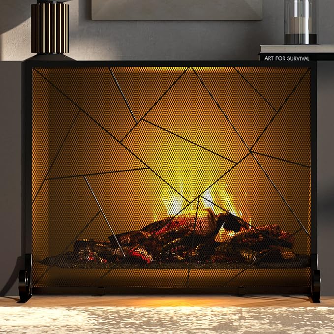 Fire Beauty Fireplace Screen Decorative Mesh Geometric Fire Spark Guard Gate - Image 7