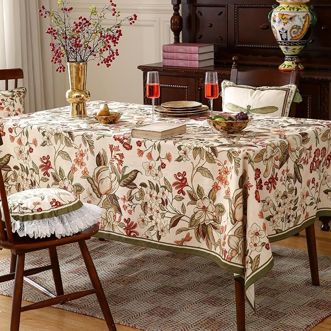 ISAENNE Designer Bohemian Linen Long Tablecloth Rectangle, Colorful Floral - Image 8