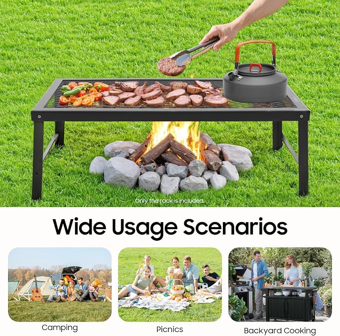 Folding Campfire Grill, 21.7in x 11.8in Portable Over Fire Camp Grill - Image 6