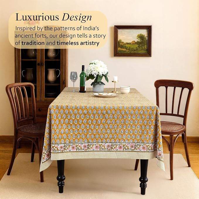 CPC Tablecloth 100% Cotton 70x108 Inch Indian Block Print Rectangle Table Cover - Image 2