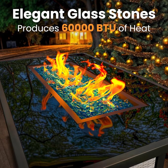 Propane Outdoor Fire Pit Table, Outdoor Gas FirePit W/Glass Wind Guard - Image 4