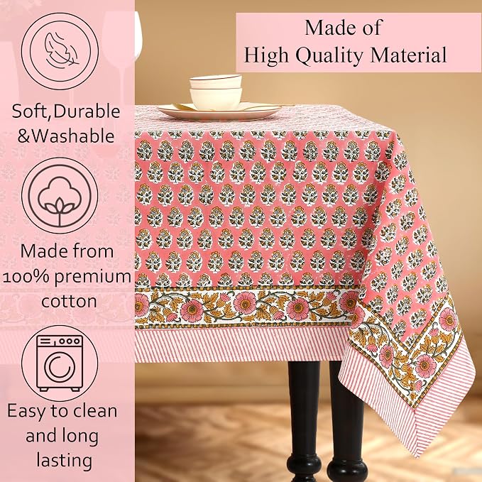 CPC Tablecloth 100% Cotton 60x60 Inch Indian Block Print Rectangle Table Cover - Image 7