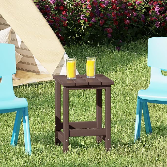 Costaelm Kids Outdoor Side Table, Small Patio HDPE Adirondack Square Table - Image 2