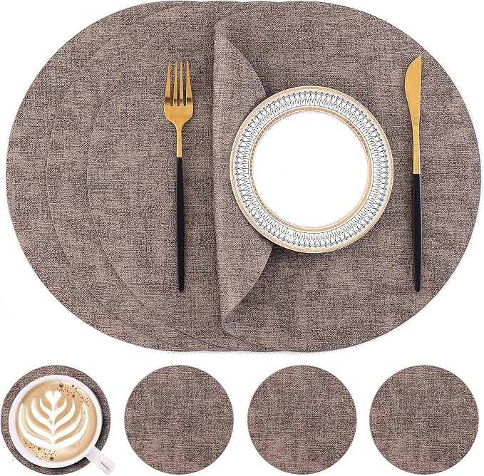 Homaxy Round Faux Leather Placemats and Coasters, Washable Dual-Side Table Mats by Homaxy
