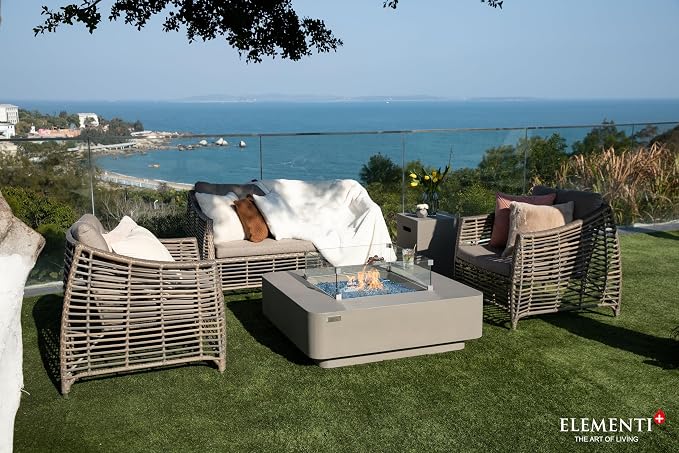 Elementi+ | Lucerne Gas Fire Pit Cast Concrete 42" Square Fire Table, Outdoor - Image 9