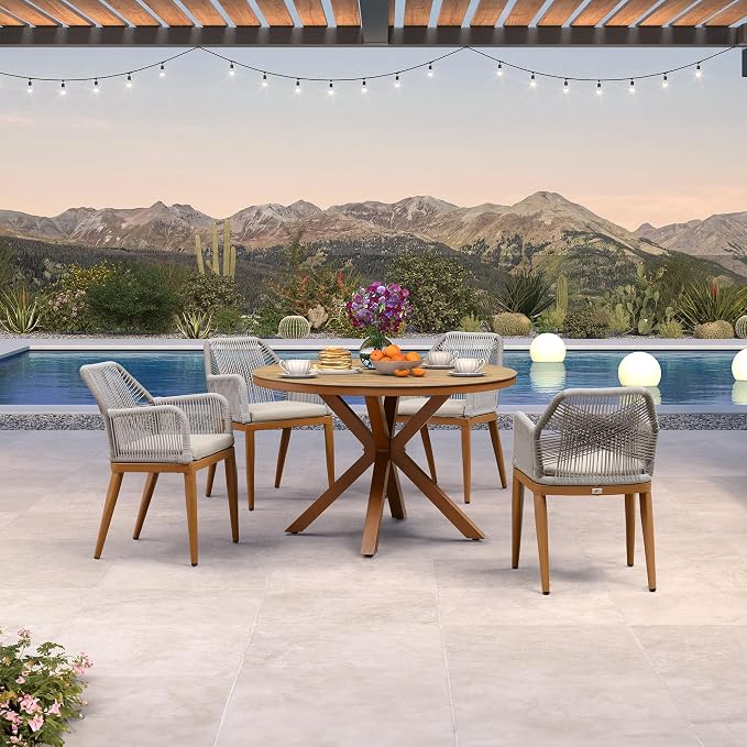PURPLE LEAF 5 Pieces Patio Round Dining Set Aluminum Oversize Round Table and - Image 2