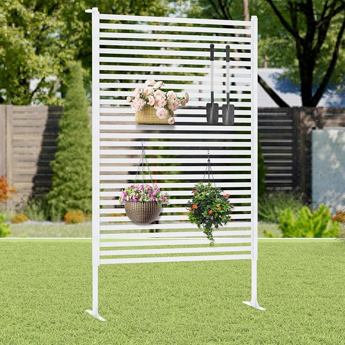 Outdoor Privacy Screen with Stand, Rustproof Metal Fence Panel, 47.24’’ x 71’’ by CaroTex