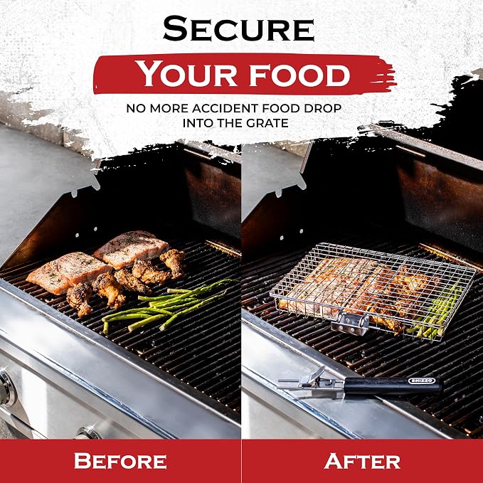 SHIZZO Grill Basket Set, Barbecue BBQ Grilling, Stainless Steel Folding - Image 3