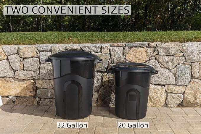 United Solutions 32 Gallon Outdoor Garbage Can, Pass-Through Handles & - Image 7