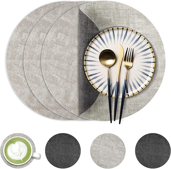 13-Inch Faux Leather Round Placemats Set of 4, Waterproof Anti-Slip Dual Sided by Fyvva