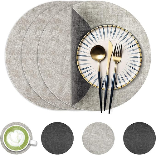 13-Inch Faux Leather Round Placemats Set of 4, Waterproof Anti-Slip Dual Sided by Fyvva
