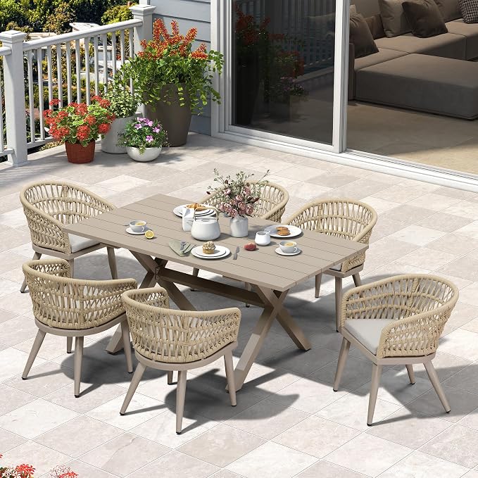 PURPLE LEAF 7 Pieces Outdoor Dining Set All-Weather PE Rattan Outdoor Patio - Image 3