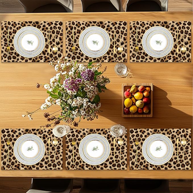 Leopard Skin Texture Placemats Set of 6, Placemats Washable Kitchen Dining - Image 7