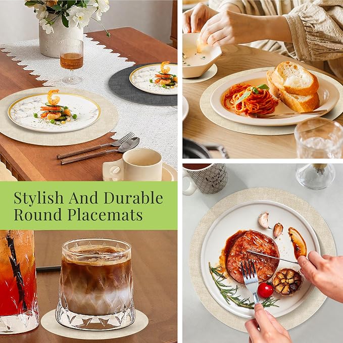 13-Inch Faux Leather Round Placemats Set of 8, Waterproof Anti-Slip Dual Sided - Image 7
