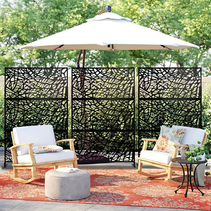 Metal Privacy Screen Outdoor 72" H×47" W, Freestanding Decorative Privacy Screen - Image 5