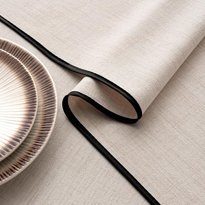 MIULEE Natural-Black Linen Polyester Tablecloth 60x84 Inch Spring Rectangle - Image 3