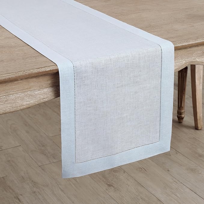 Solino Home Linen Light Blue Table Runner 144 Inches Long - Image 2