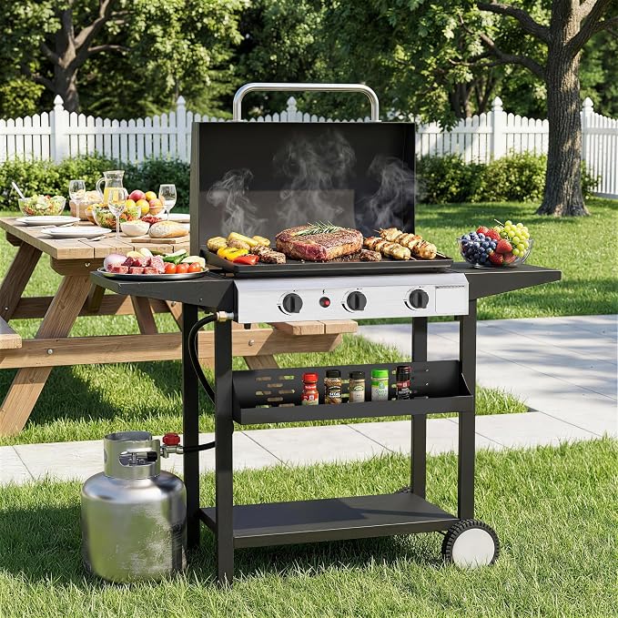3 Burner BBQ Gas Griddle with Hood, 25.6 Inch Stainless Steel Portable - Image 2