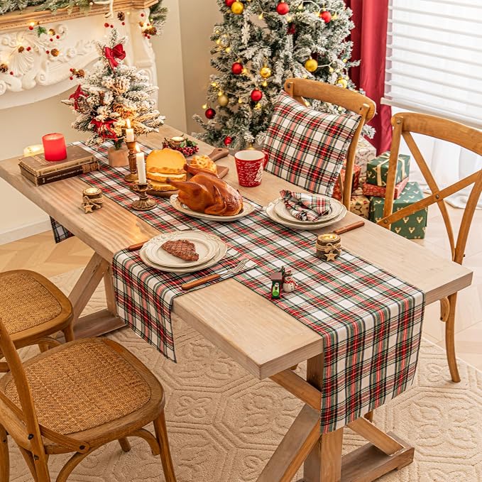Red White Plaid Christmas Table Runner, Winter Holiday Table Runners 36 inches - Image 6